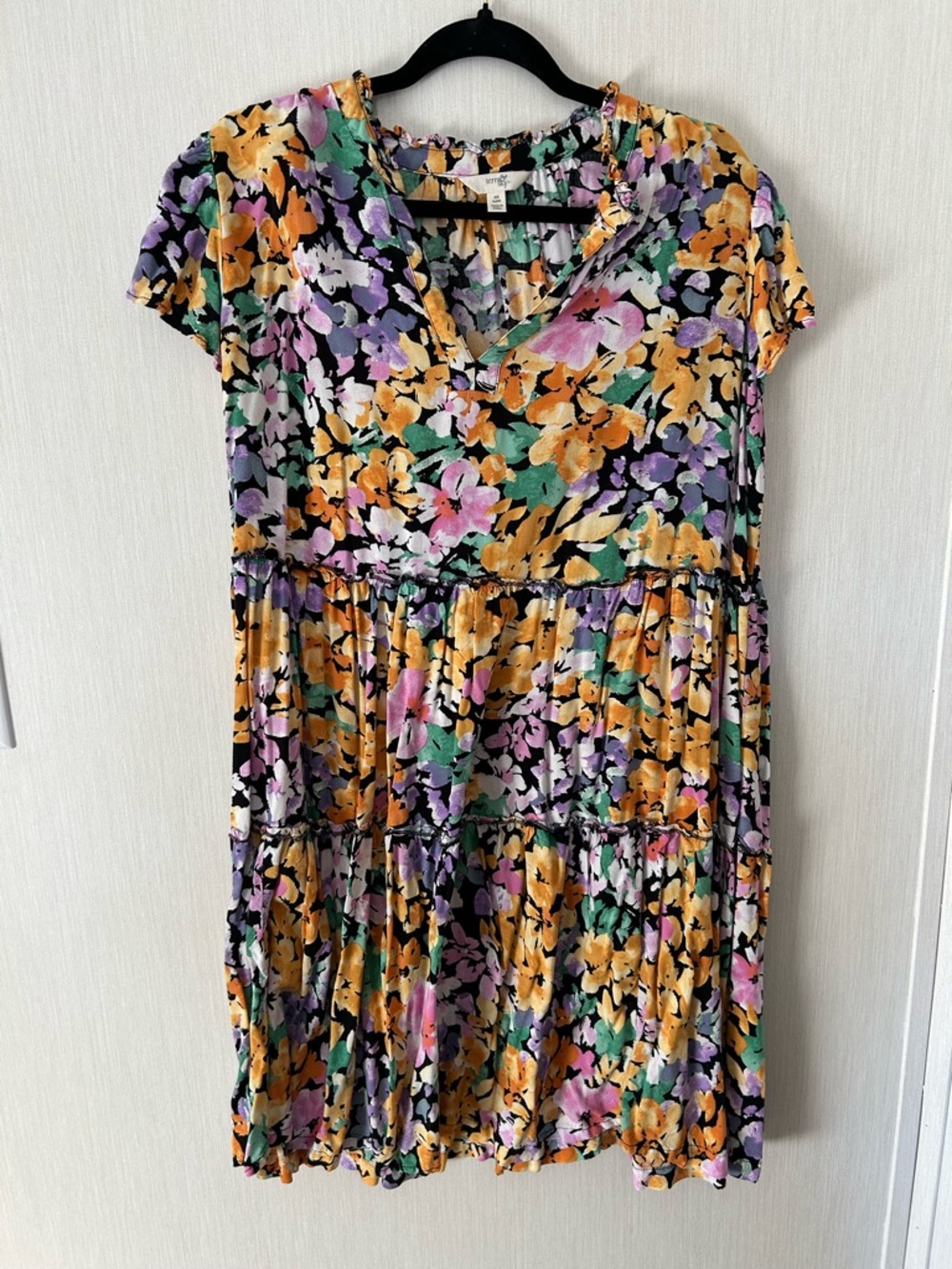 Floral Tiered Summer Dress - Yellow, Purple & Green